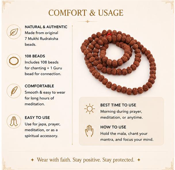 7 MUKHI RUDRAKSHA MALA 108 BEADS
