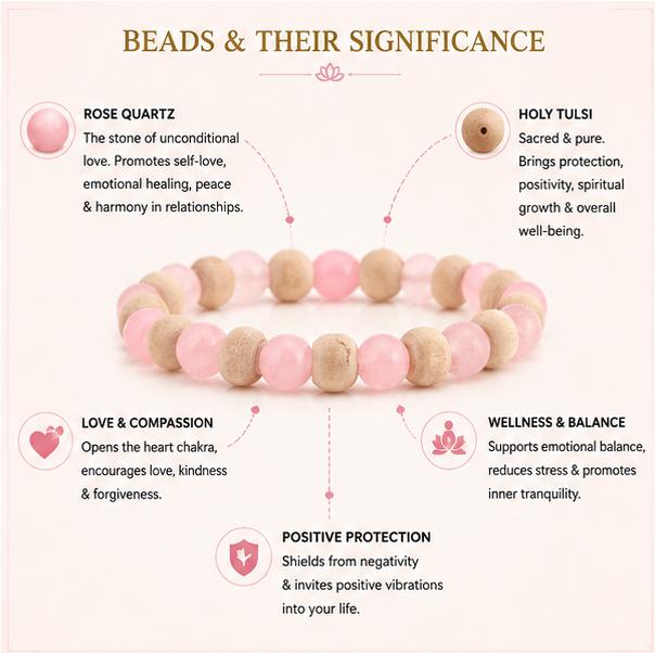 ROSE QUARTZ & HOLY TULSI - LOVE & WELLNESS SUPPORT BRACELET