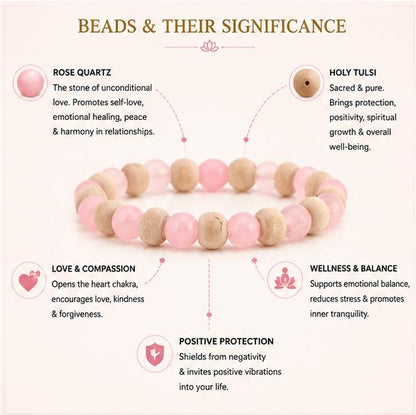 ROSE QUARTZ & HOLY TULSI - LOVE & WELLNESS SUPPORT BRACELET