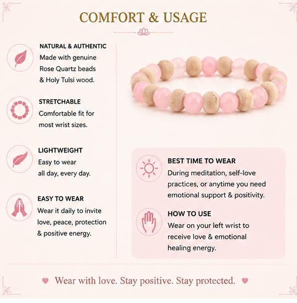 ROSE QUARTZ & HOLY TULSI - LOVE & WELLNESS SUPPORT BRACELET