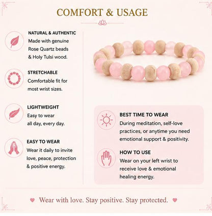 ROSE QUARTZ & HOLY TULSI - LOVE & WELLNESS SUPPORT BRACELET
