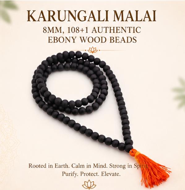 KARUNGALI MALAI 8MM , 108+1 AUTHENTIC EBONY WOOD BEADS