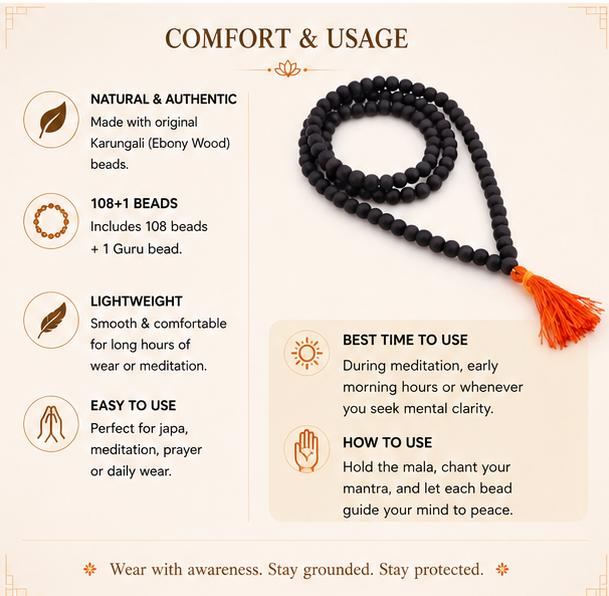 KARUNGALI MALAI 8MM , 108+1 AUTHENTIC EBONY WOOD BEADS