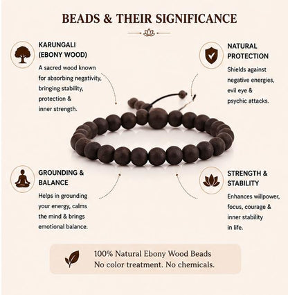 KARUNGALI BRACELET - NATURAL EBONY WOOD BEADS