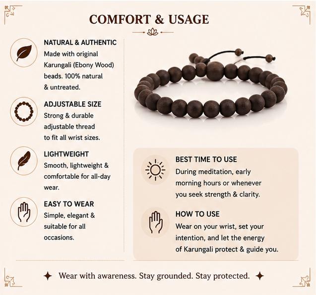 KARUNGALI BRACELET - NATURAL EBONY WOOD BEADS