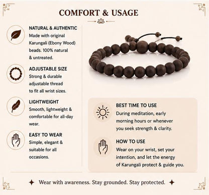 KARUNGALI BRACELET - NATURAL EBONY WOOD BEADS