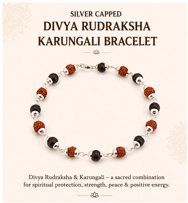 SILVER CAPPED DIVYA RUDRAKSHA KARUNGALI BRACELET