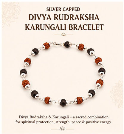 SILVER CAPPED DIVYA RUDRAKSHA KARUNGALI BRACELET