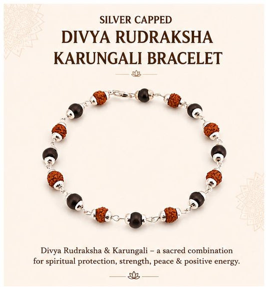 SILVER CAPPED DIVYA RUDRAKSHA KARUNGALI BRACELET