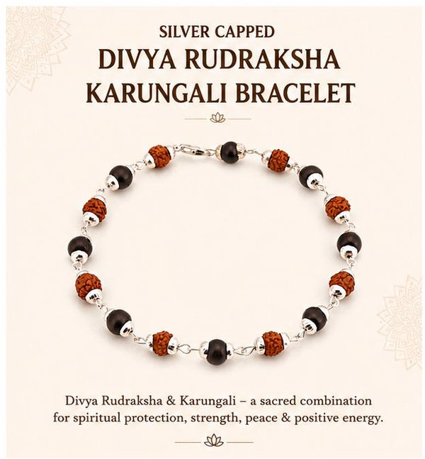 SILVER CAPPED DIVYA RUDRAKSHA KARUNGALI BRACELET