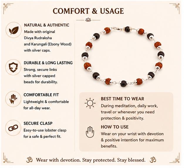 SILVER CAPPED DIVYA RUDRAKSHA KARUNGALI BRACELET