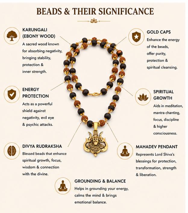 GOLD CAPPED DIVYA RUDRAKSHA KARUNGALI MALAI WITH MAHADEV PENDANT